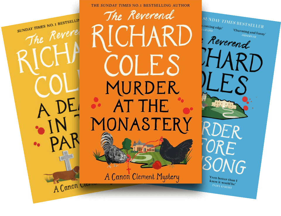 Three of Richard's book covers. First book has a yellow background, middle book is orange and the third book is blue